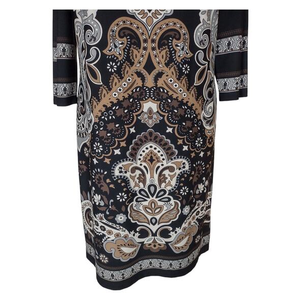 AB STUDIO Black Print Shift Dress Size 10 Stretch Knit Dress 3/4 Length Sleeves - Picture 8 of 10